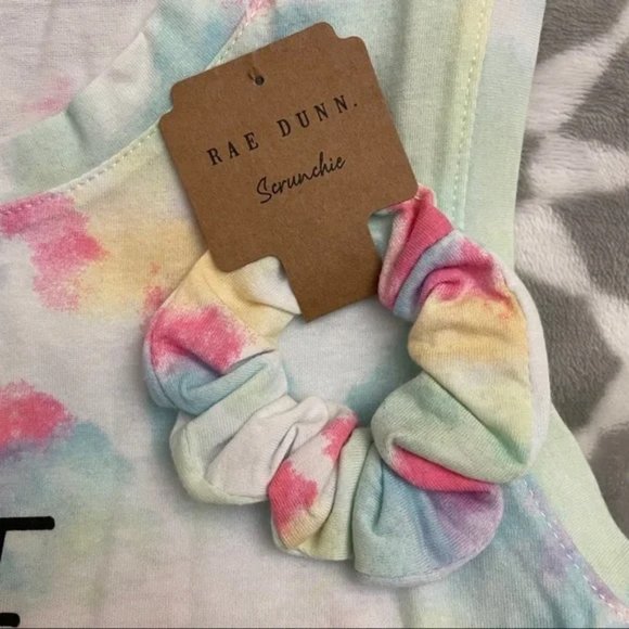 NWT RAE DUNN Women S Tie Dye 'LOVE ALL WAYS' Sleeveless Tank TOP w Scrunchie - Picture 5 of 7